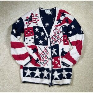 Vintage Stitches In Time Holiday Cardigan Womens M 4Th Of July American Eclectic